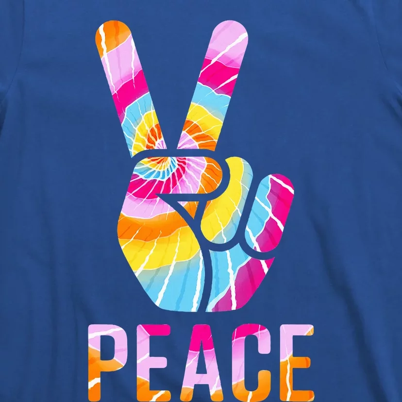 Retro 60’S 70’S Tie Dye Peace V Hand Sign Hippie Graphic T-Shirt