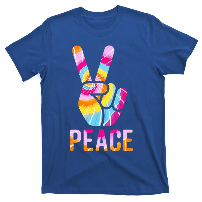 Retro 60’S 70’S Tie Dye Peace V Hand Sign Hippie Graphic T-Shirt