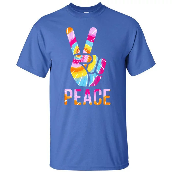 Retro 60’S 70’S Tie Dye Peace V Hand Sign Hippie Graphic Tall T-Shirt