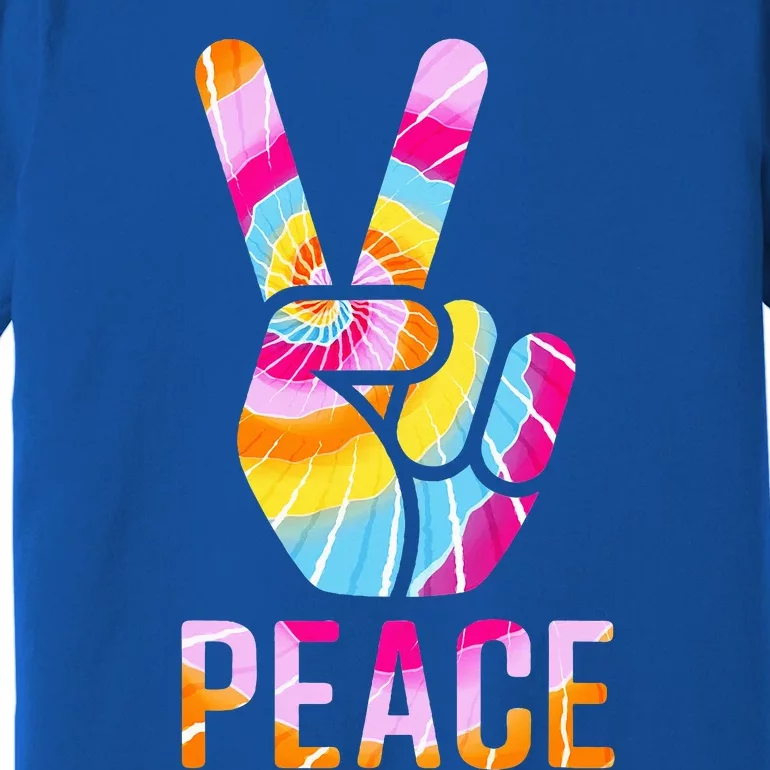 Retro 60’S 70’S Tie Dye Peace V Hand Sign Hippie Graphic Premium T-Shirt