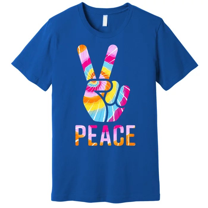 Retro 60’S 70’S Tie Dye Peace V Hand Sign Hippie Graphic Premium T-Shirt