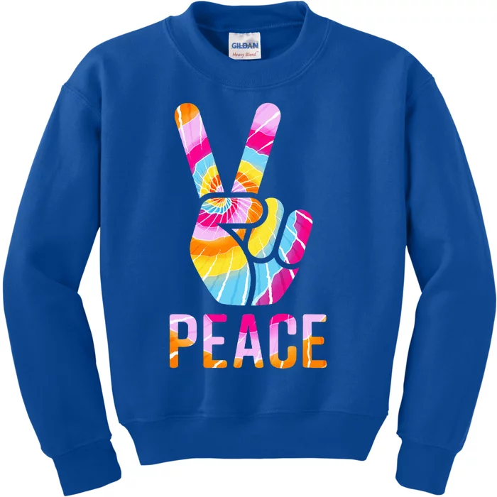 Retro 60’S 70’S Tie Dye Peace V Hand Sign Hippie Graphic Kids Sweatshirt