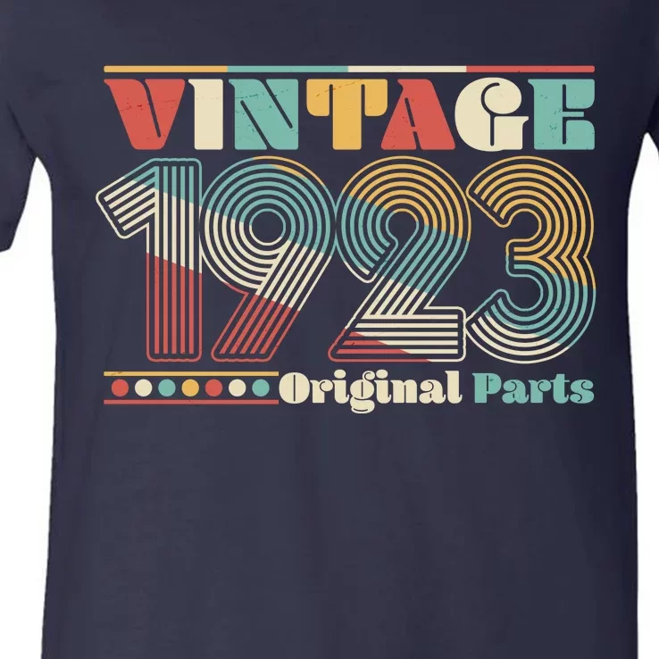 Retro 60s 70s Style Vintage 1923 Original Parts 100th Birthday V-Neck T-Shirt