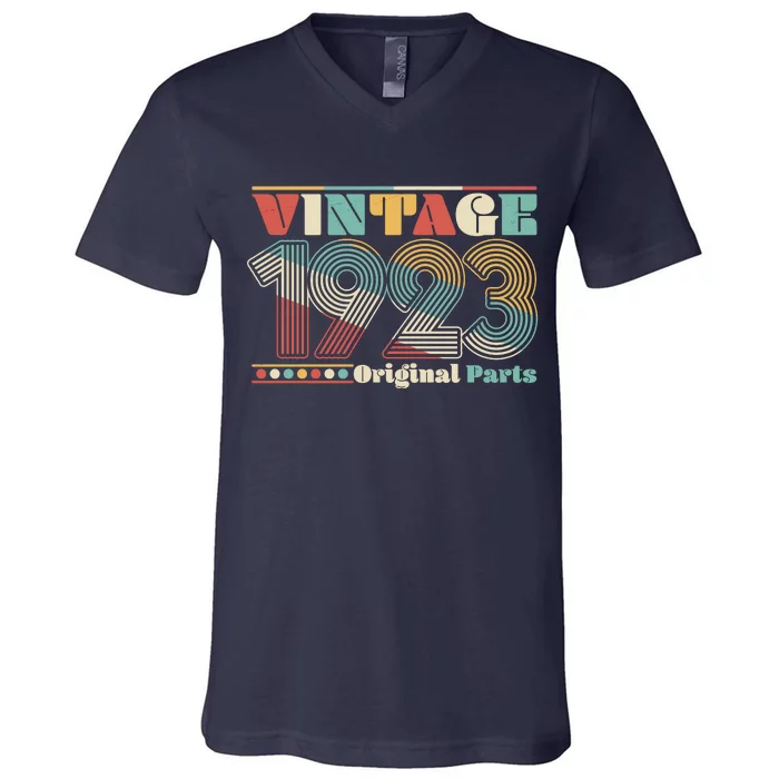 Retro 60s 70s Style Vintage 1923 Original Parts 100th Birthday V-Neck T-Shirt