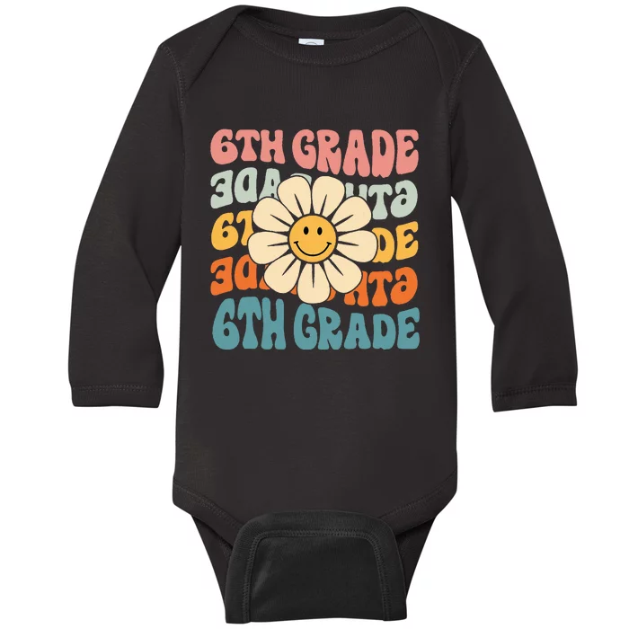 Retro 6th Grade Daisy Colorful Back To School Sixth Grade Baby Long Sleeve Bodysuit