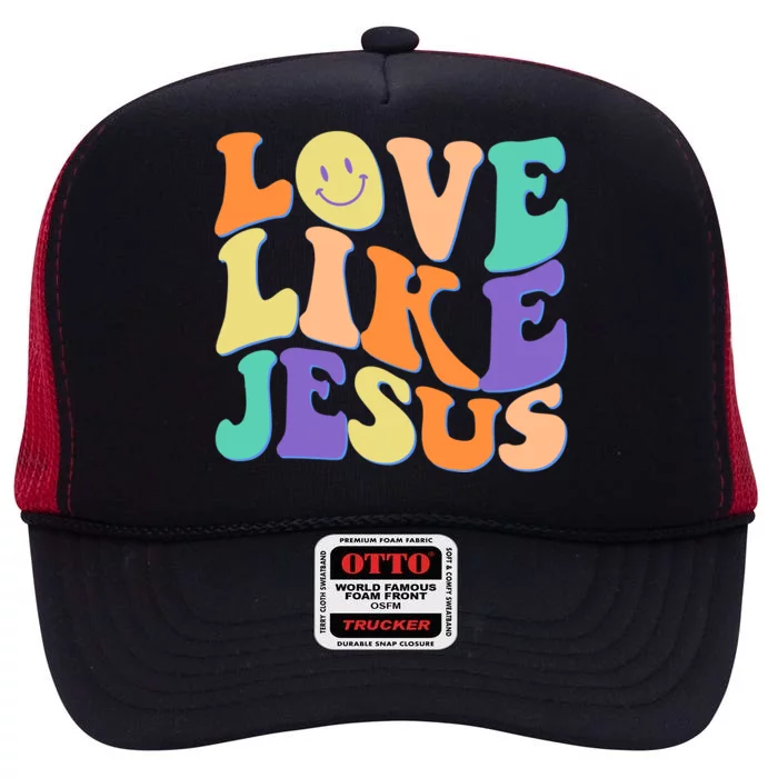 Retro 60s Love Like Jesus High Crown Mesh Trucker Hat