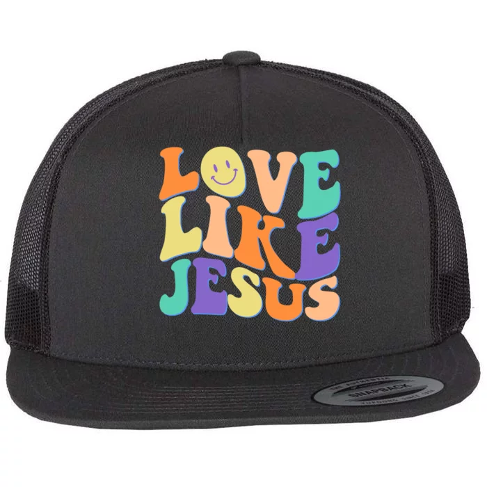 Retro 60s Love Like Jesus Flat Bill Trucker Hat