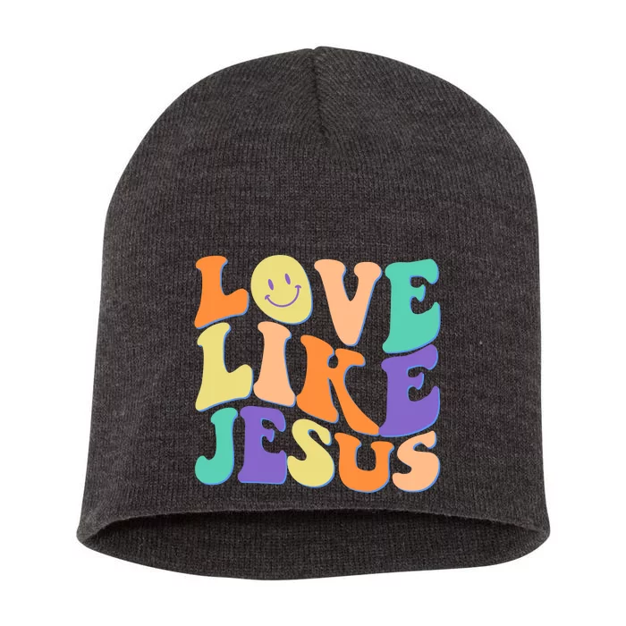 Retro 60s Love Like Jesus Short Acrylic Beanie