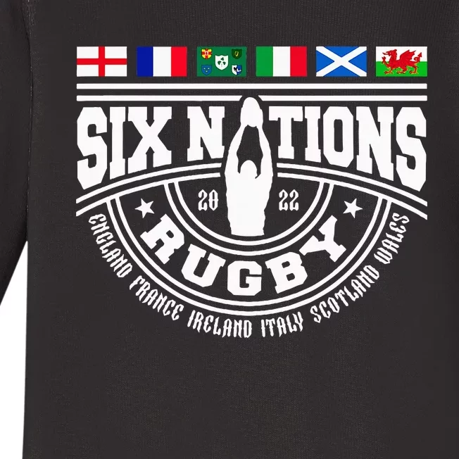 Rugby 6 Nations England France Wales Scotland Italy Ireland Baby Long Sleeve Bodysuit