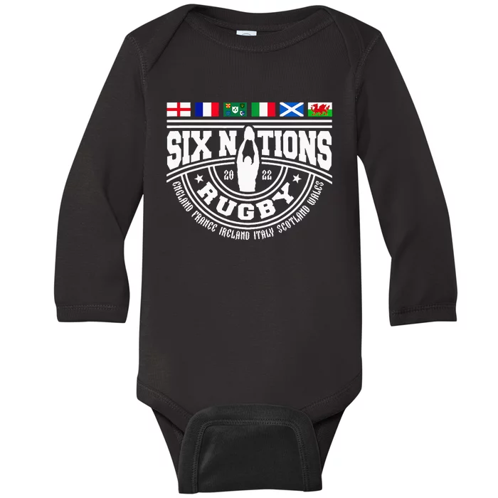 Rugby 6 Nations England France Wales Scotland Italy Ireland Baby Long Sleeve Bodysuit