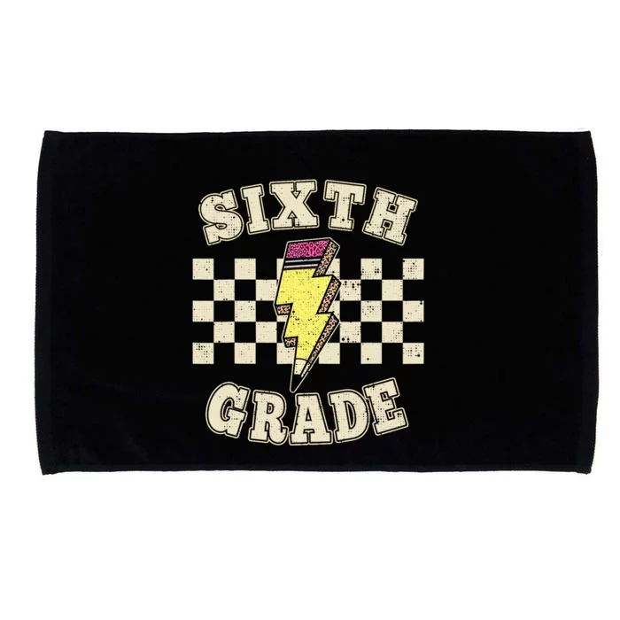 Retro 6th Sixth Grade Teacher Lightning Bolt Pencil Teacher Microfiber Hand Towel