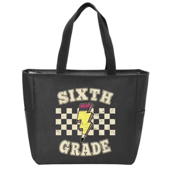 Retro 6th Sixth Grade Teacher Lightning Bolt Pencil Teacher Zip Tote Bag