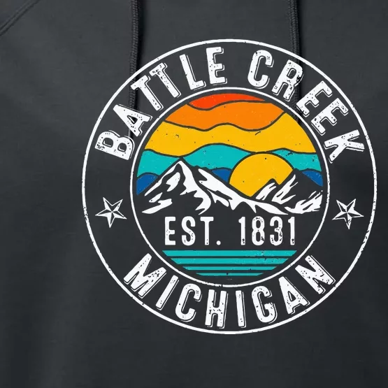 Retro 70s 80s Battle Creek Michigan MI Performance Fleece Hoodie