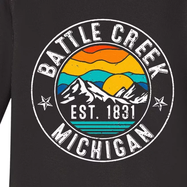 Retro 70s 80s Battle Creek Michigan MI Baby Long Sleeve Bodysuit