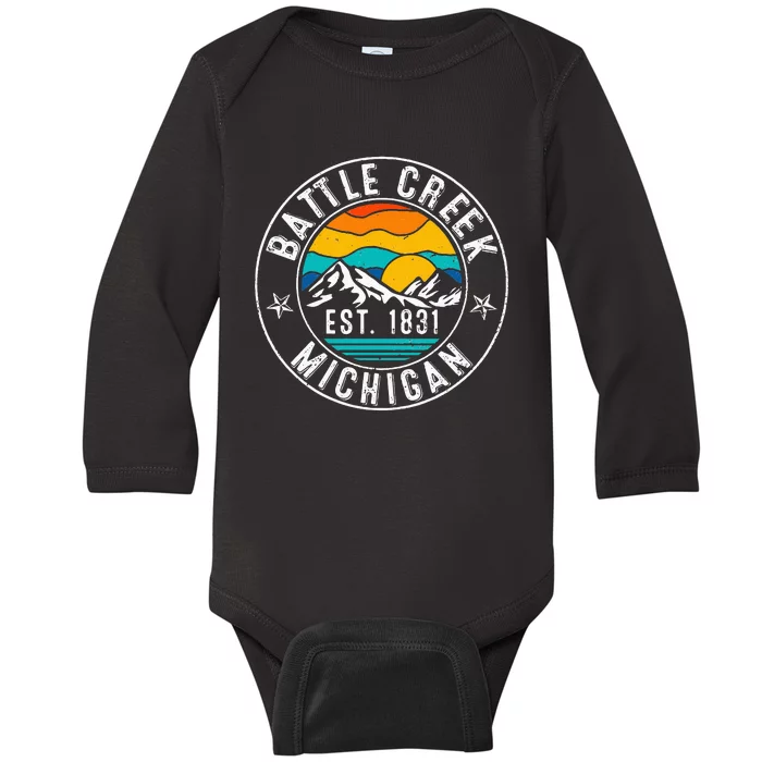 Retro 70s 80s Battle Creek Michigan MI Baby Long Sleeve Bodysuit