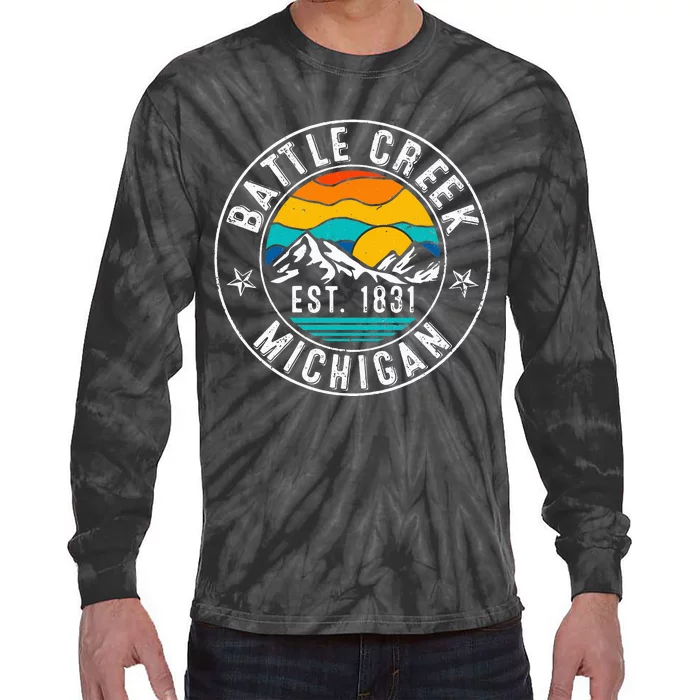 Retro 70s 80s Battle Creek Michigan MI Tie-Dye Long Sleeve Shirt