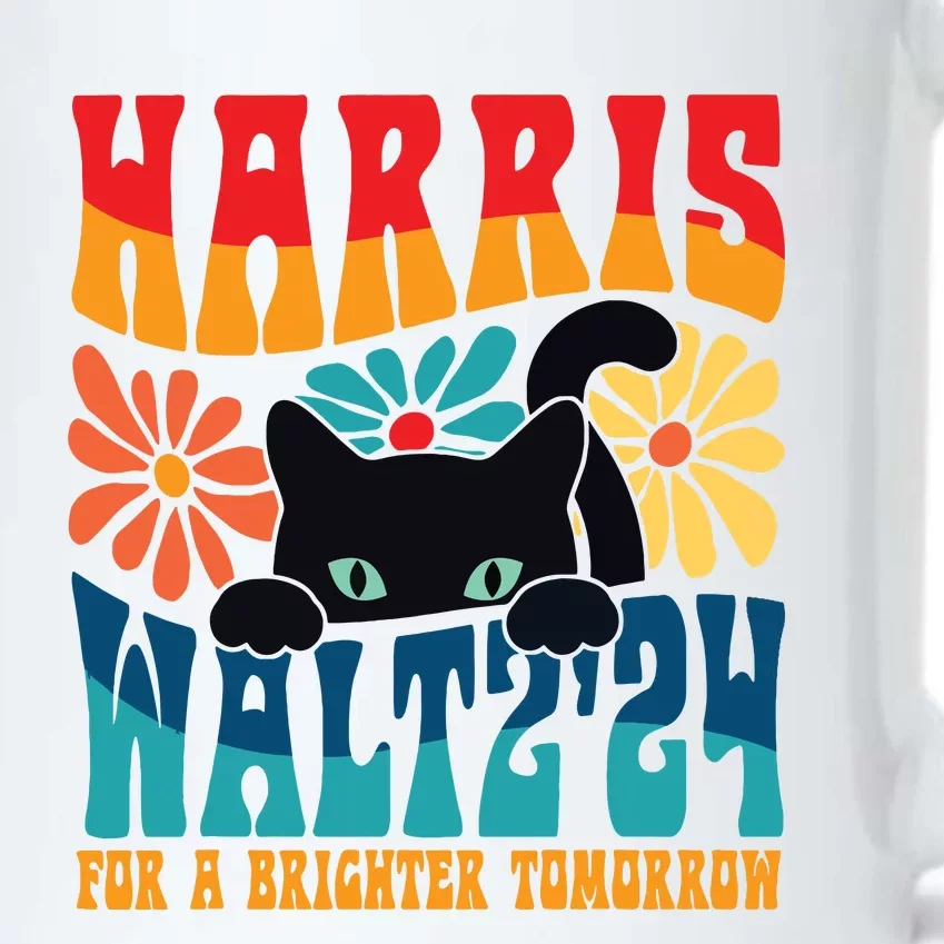 Retro 70s Cat Lady Harris Walz 2024 For A Brighter Tomorrow Black Color Changing Mug