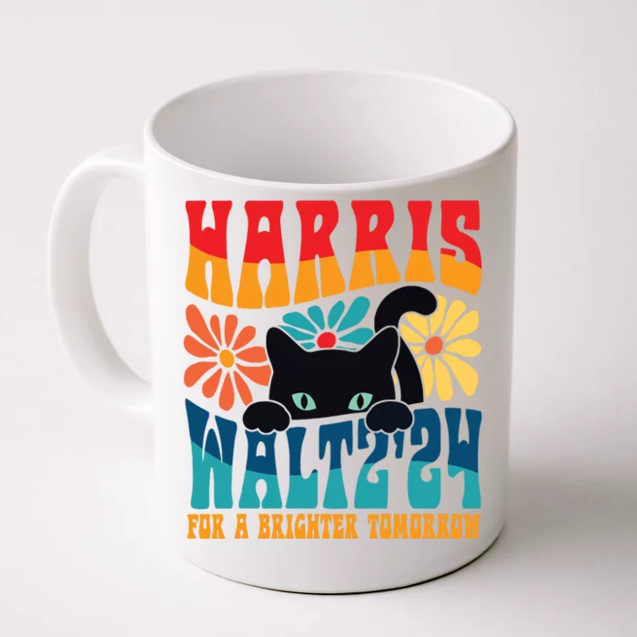 Retro 70s Cat Lady Harris Walz 2024 For A Brighter Tomorrow Front & Back Coffee Mug