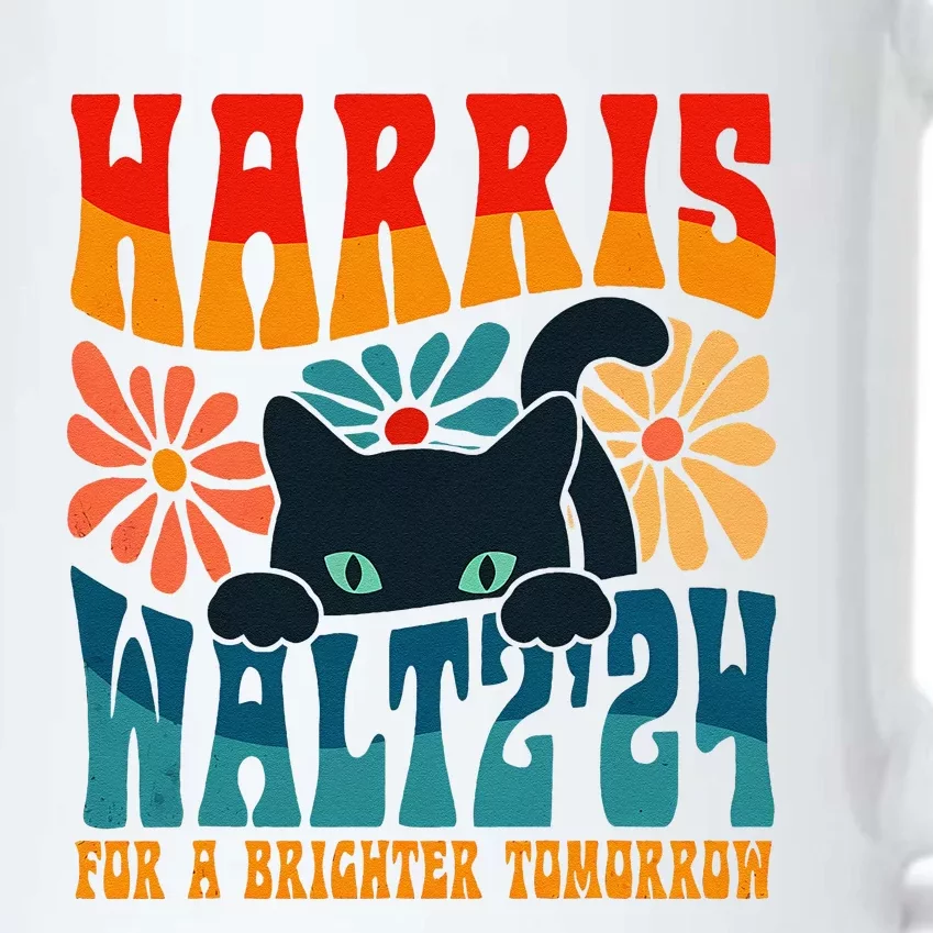 Retro 70s Cat Lady Harris Walz 2024 For A Brighter Tomorrow Gift Black Color Changing Mug