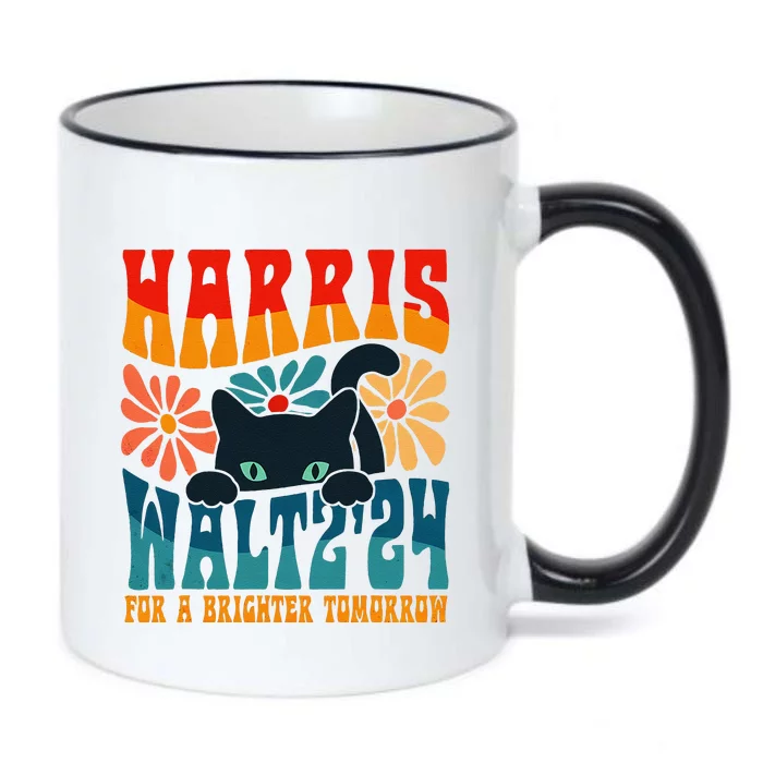 Retro 70s Cat Lady Harris Walz 2024 For A Brighter Tomorrow Gift Black Color Changing Mug