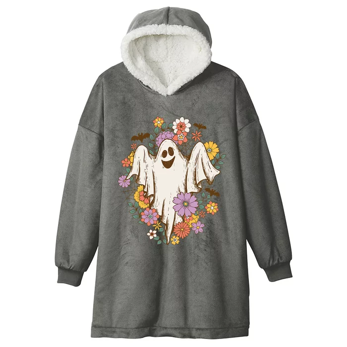 Retro 70s Floral Hippie Ghost Halloween Hooded Wearable Blanket