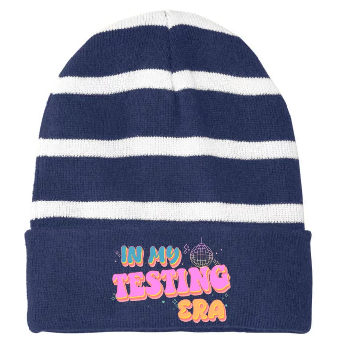 Retro 70's In My Testing Era School Test Time Striped Beanie with Solid Band