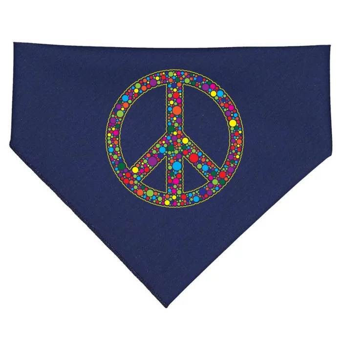 Retro 70's Polka Dot Peace Sign USA-Made Doggie Bandana