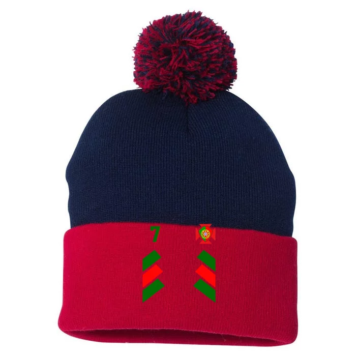 Retro 7 Portuguese Football Portugal Soccer Portugal Flag Pom Pom 12in Knit Beanie