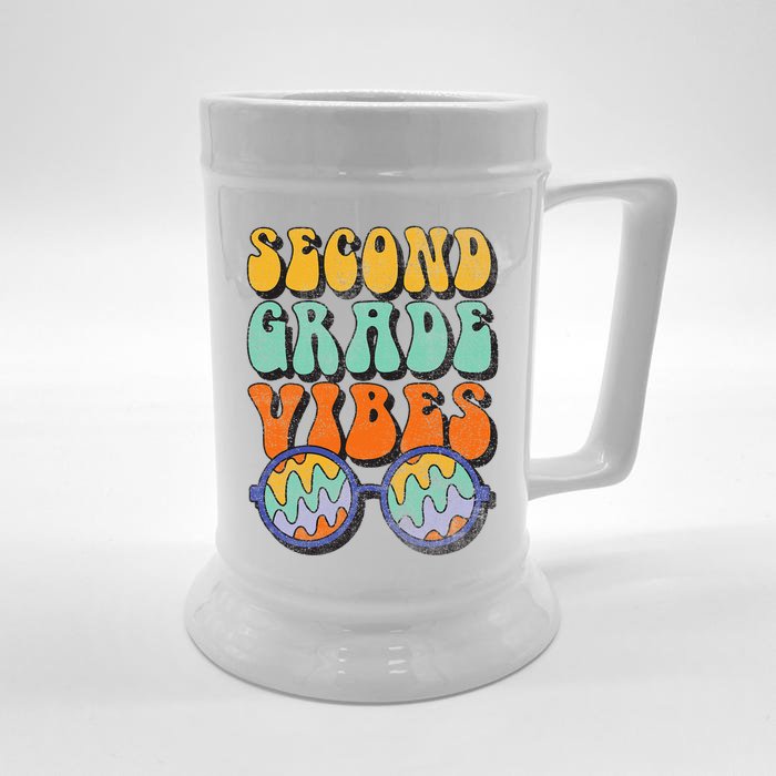 Retro 70s Second Grade Vibes Back To School Student Teacher Front & Back Beer Stein