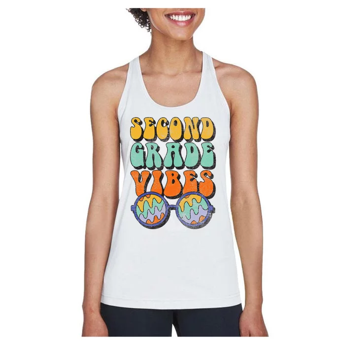 Retro 70s Second Grade Vibes Back To School Student Teacher Women's Racerback Tank