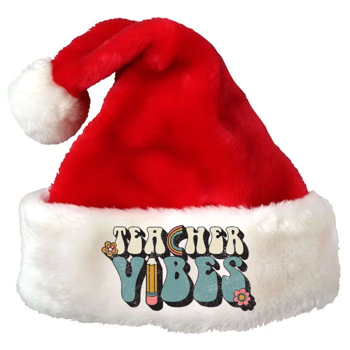 Retro 70s Teacher Vibes Back To School Teacher Premium Christmas Santa Hat