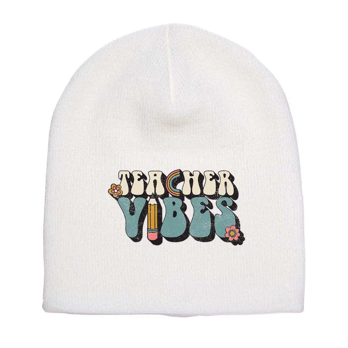 Retro 70s Teacher Vibes Back To School Teacher Short Acrylic Beanie