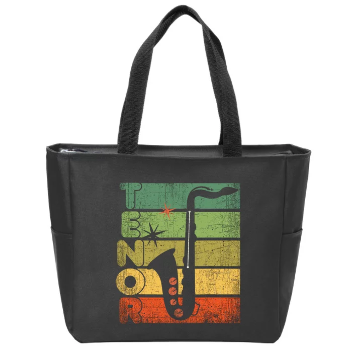 Retro 70s Tenor Saxophone Cool Vintage Sax Musician Gifts Zip Tote Bag