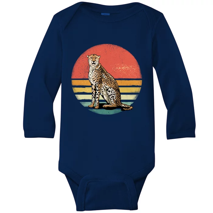 Retro 70s Vintage Cheetah Sunset Cheetah Animal Lover Great Gift Baby Long Sleeve Bodysuit