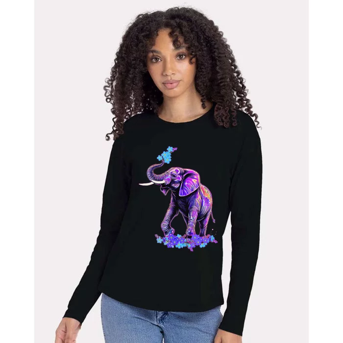 Retro 80s 90s synthwave Forget me not Elephant Trunk up Womens Cotton Relaxed Long Sleeve T-Shirt