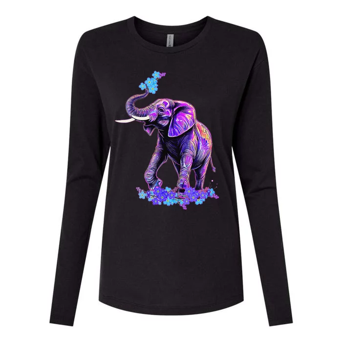 Retro 80s 90s synthwave Forget me not Elephant Trunk up Womens Cotton Relaxed Long Sleeve T-Shirt