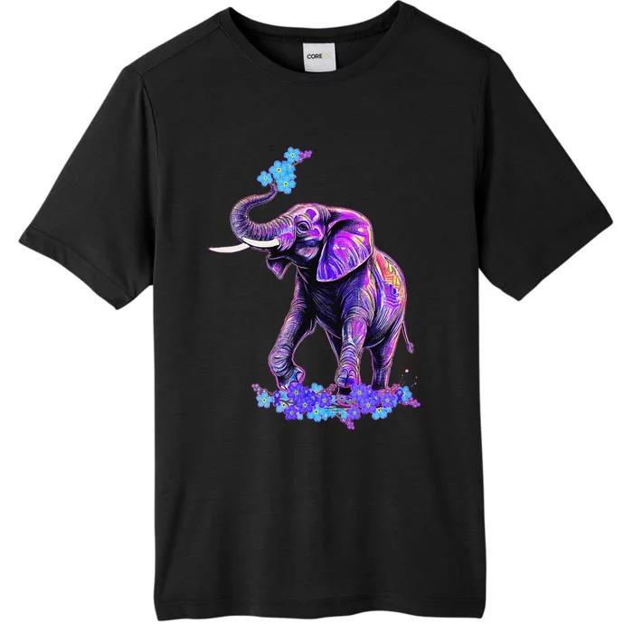 Retro 80s 90s synthwave Forget me not Elephant Trunk up ChromaSoft Performance T-Shirt