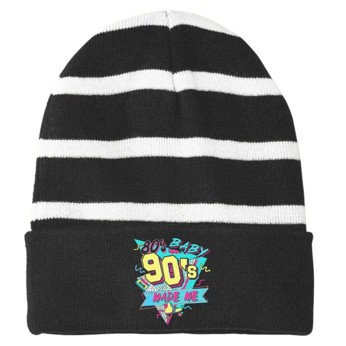 Retro 80s Baby 90s Made Me Vintage 90S 1990s 1980s Striped Beanie with Solid Band