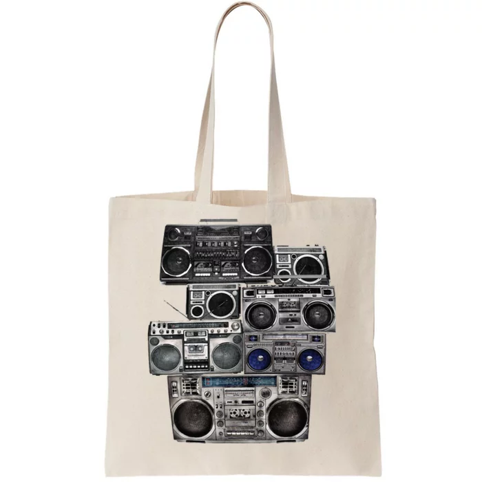 Retro 80s Boom Box Ghetto Blaster Radio Stack Tote Bag