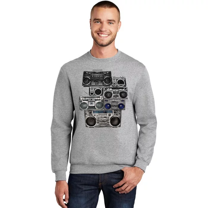 Retro 80s Boom Box Ghetto Blaster Radio Stack Tall Sweatshirt