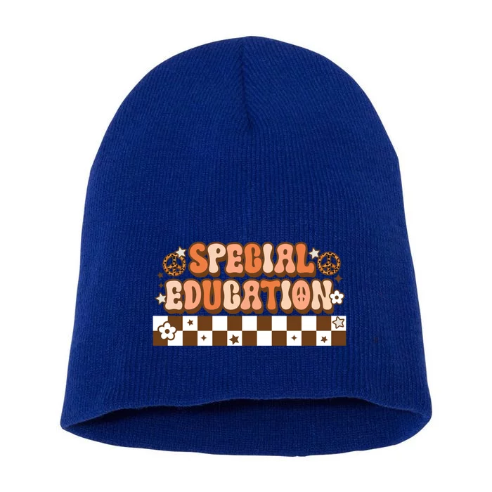 Retro 80s Boho Style Groovy Special Education Autism Teacher Cute Gift Short Acrylic Beanie