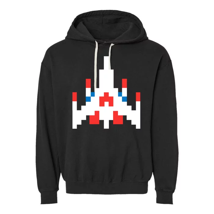 Retro 80's Computer Game Space Ship Garment-Dyed Fleece Hoodie