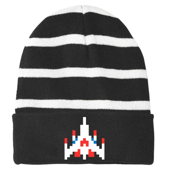 Retro 80's Computer Game Space Ship Striped Beanie with Solid Band