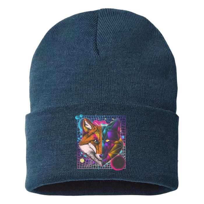 Retro 80's Digital Polygon Fox Sustainable Knit Beanie