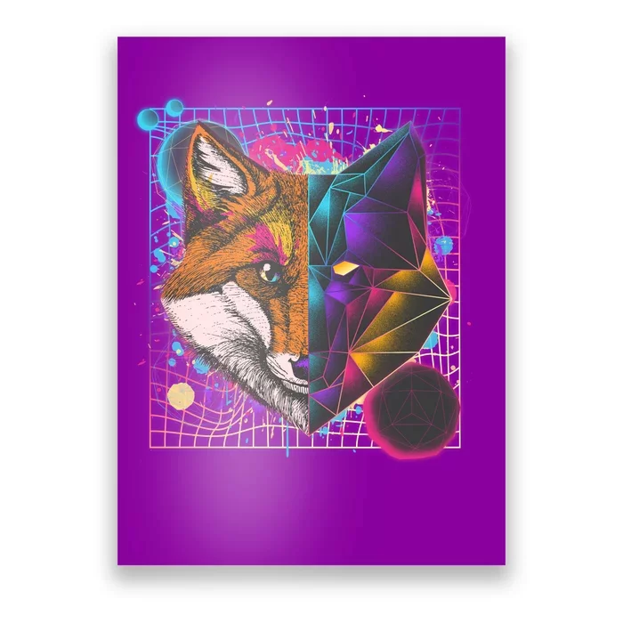 Retro 80's Digital Polygon Fox Poster