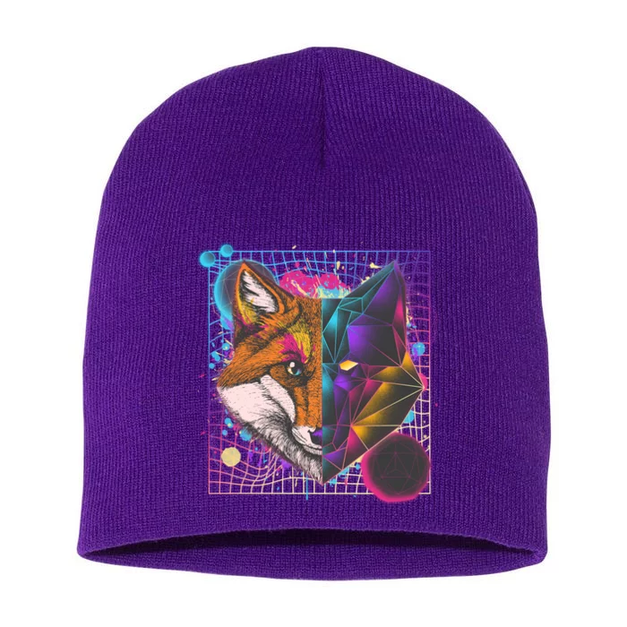 Retro 80's Digital Polygon Fox Short Acrylic Beanie