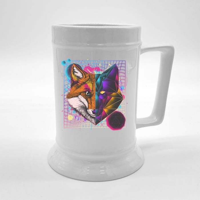 Retro 80's Digital Polygon Fox Front & Back Beer Stein