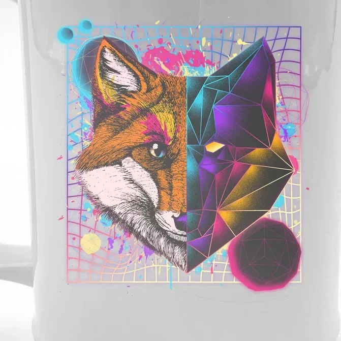 Retro 80's Digital Polygon Fox Front & Back Beer Stein