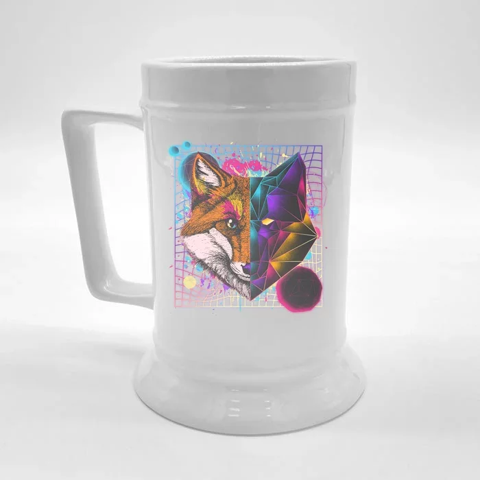 Retro 80's Digital Polygon Fox Front & Back Beer Stein