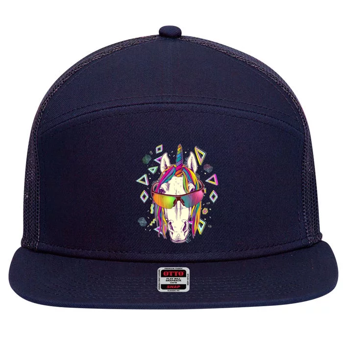 Retro 80's Eighties Rainbow Unicorn 7 Panel Mesh Trucker Snapback Hat